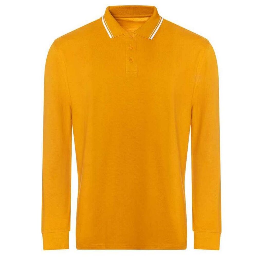 Awdis Mens Tipped Long-Sleeved Polo Shirt / Mustard/White